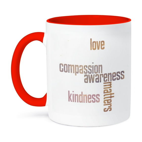 3dRose, Pastel Map Love and Kindness Matters- Inspirational Quotes, 11oz Two-Tone Red Mug
