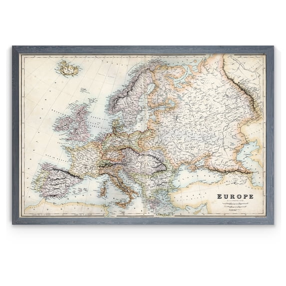 Pastel Map of Europe - Barnwood Framed Canvas - 17 x 20 - Grey