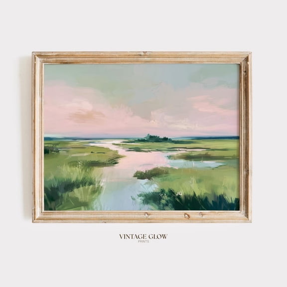 Pastel Marsh Sunset Wall Art Print, Pink Coastal Carolina Landscape Decor
