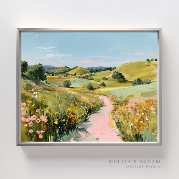Pastel Meadow Landscape Print Spring Wildflower Field Decor, Unframed Paper Poster 8x10in