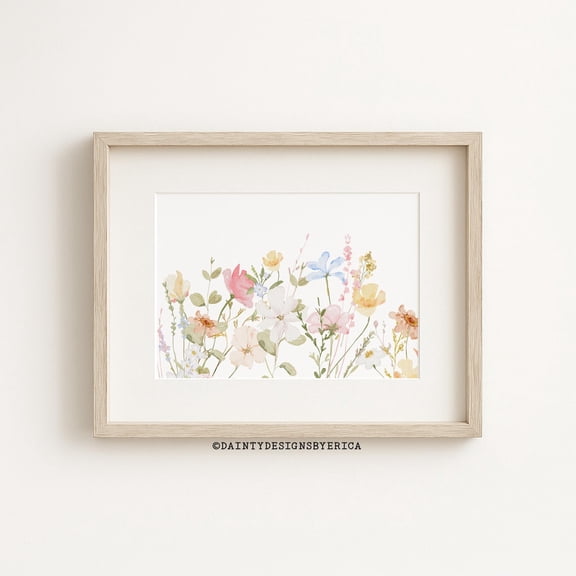 Pastel Meadow Wildflowers Spring Wall Art, Unframed Paper Print Size 24x36