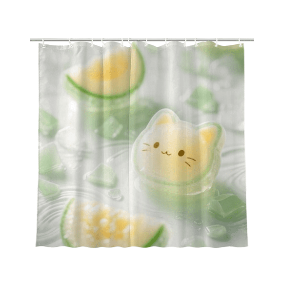Pastel Melon Cat Gummy Candy Ice Cube Waterproof Polyester Shower Curtain 72 x 72 Inch