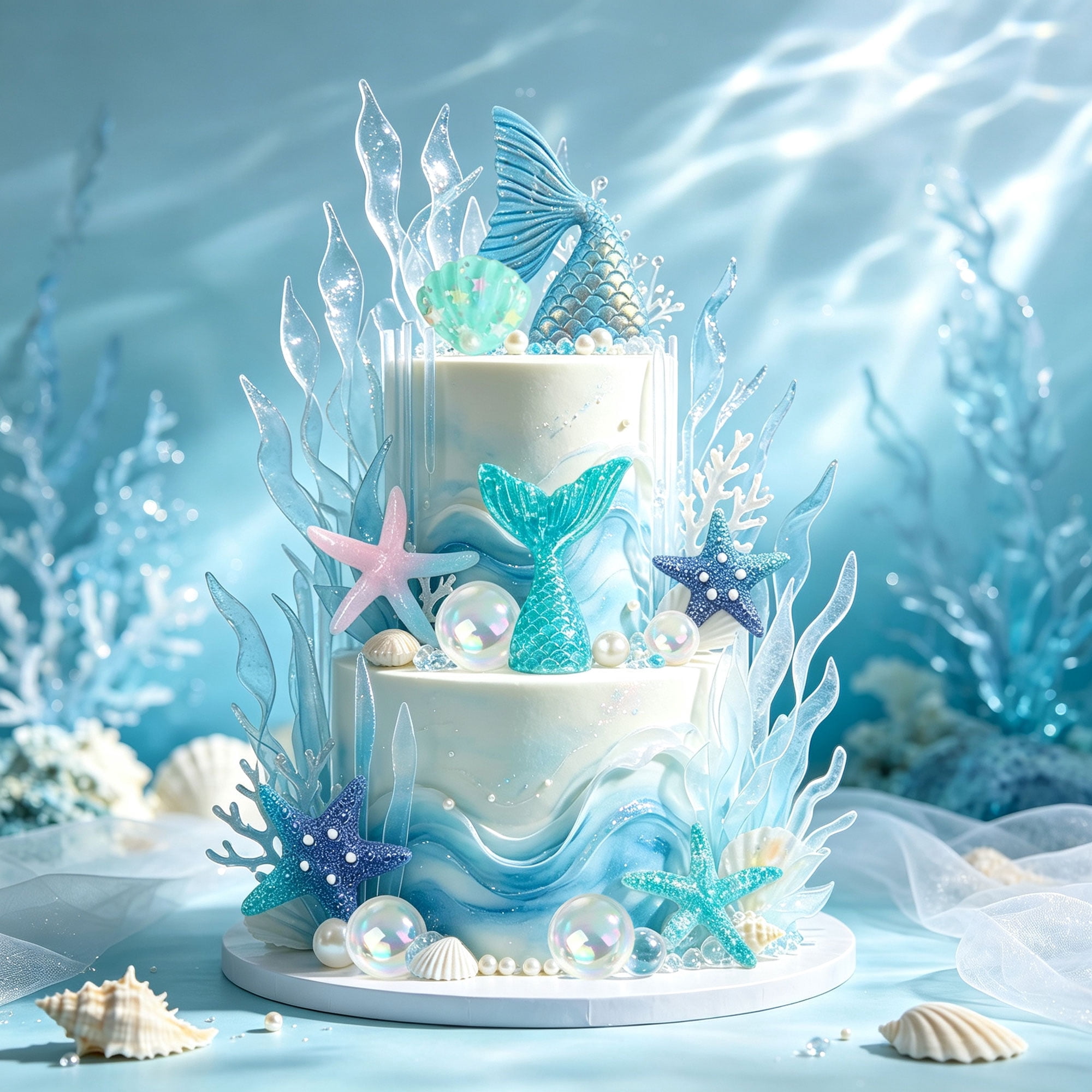 Pastel Mermaid Tail Ocean Shell Starfish Cake Topper Set Underwater ...