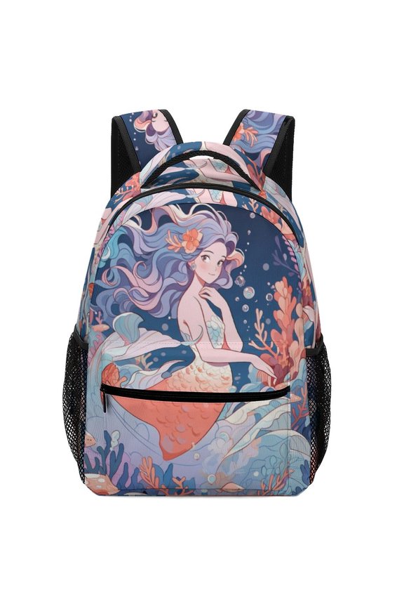 Pastel Mermaid Underwater Scene Large Capacity Water Resistant Oxford Backpack