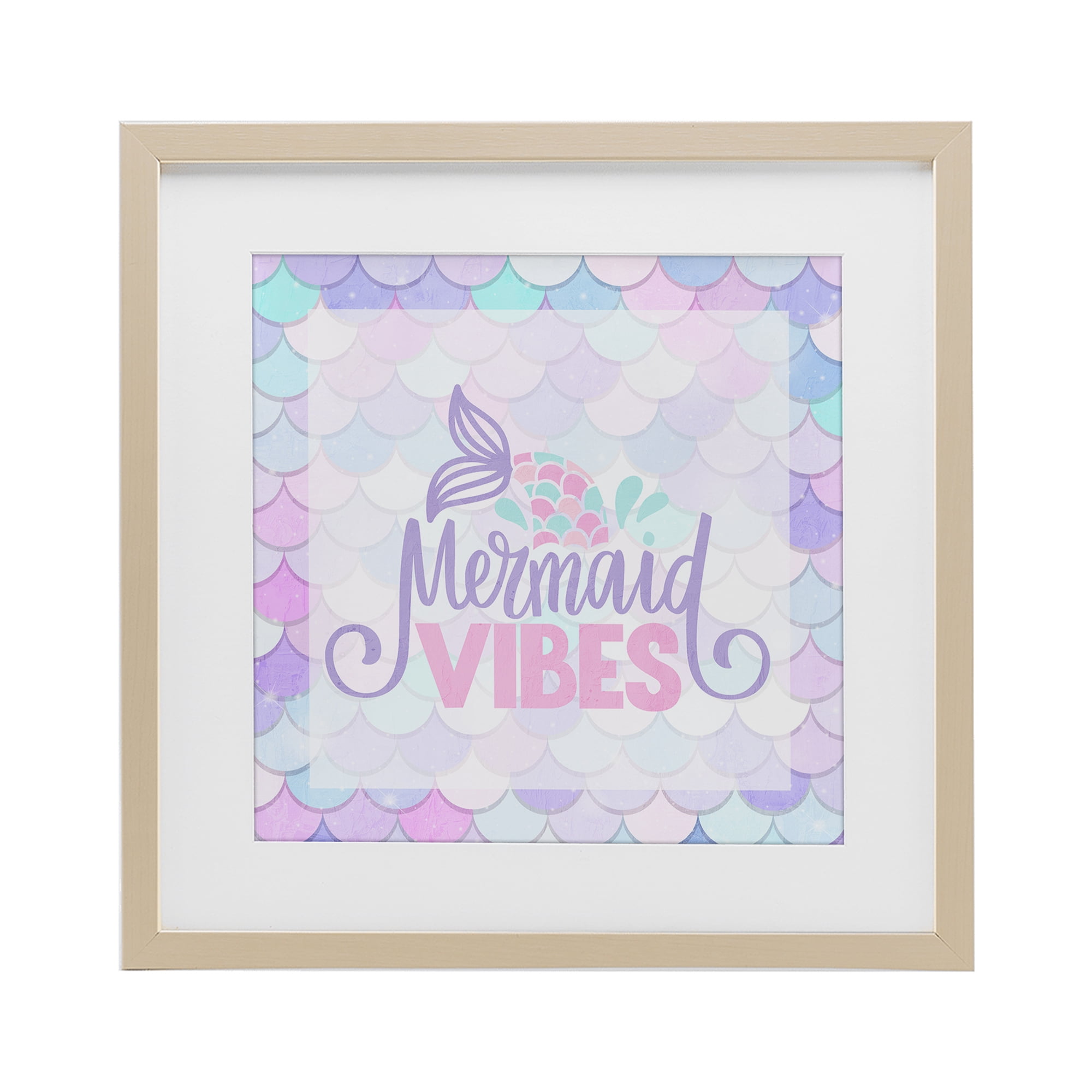 Pastel Mermaid Vibes Birch Framed Print Under Glass, design by Kim Allen