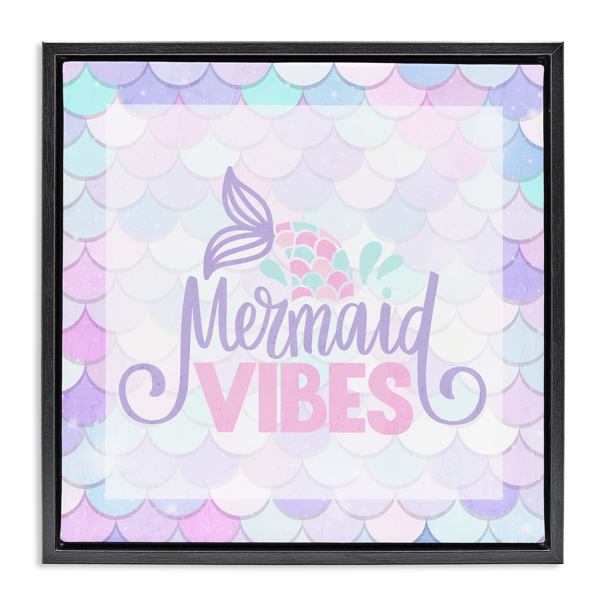 Pastel Mermaid Vibes Black Framed Floater Canvas Wall Art, design by Kim Allen