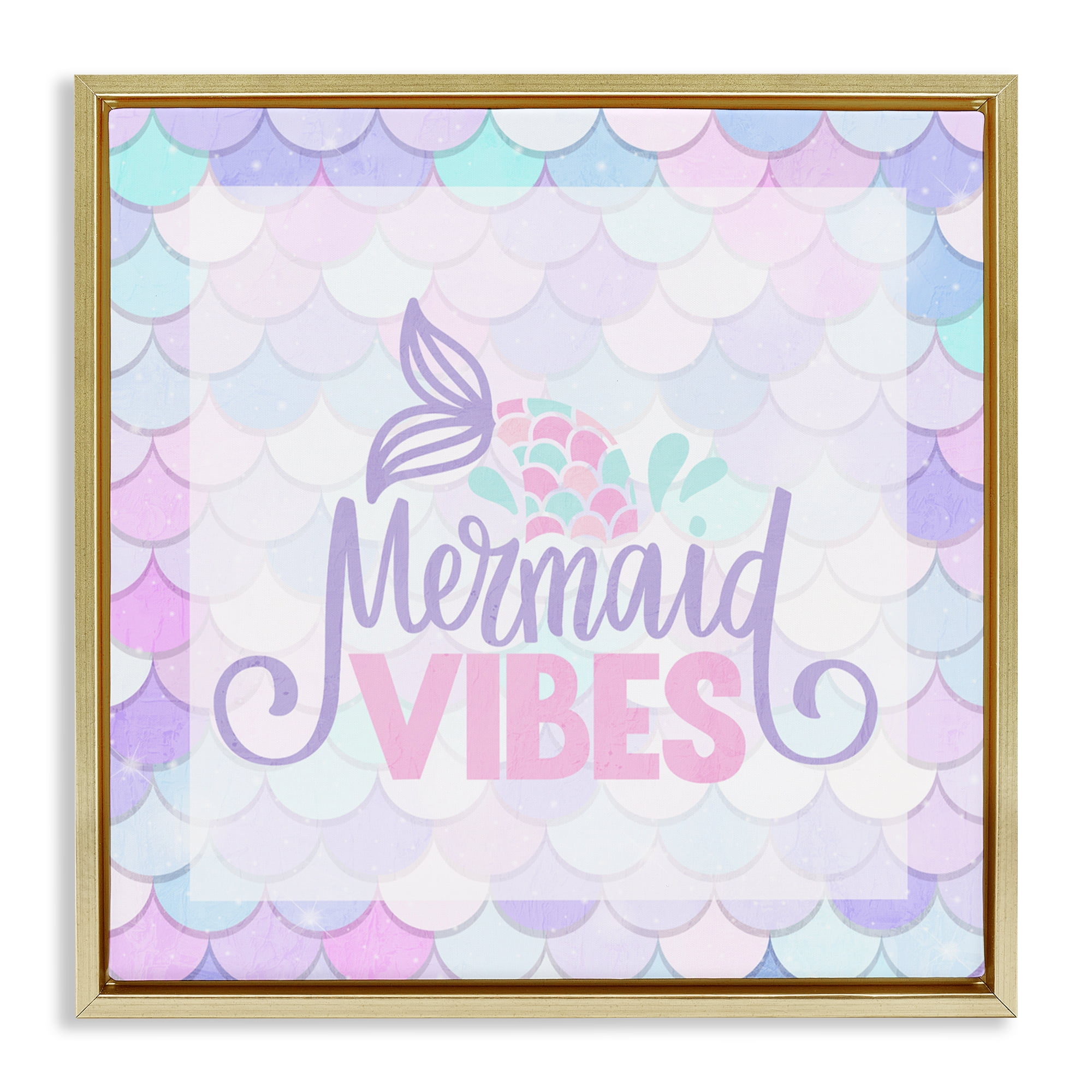 Pastel Mermaid Vibes Gold Framed Floater Canvas Wall Art, design by Kim Allen