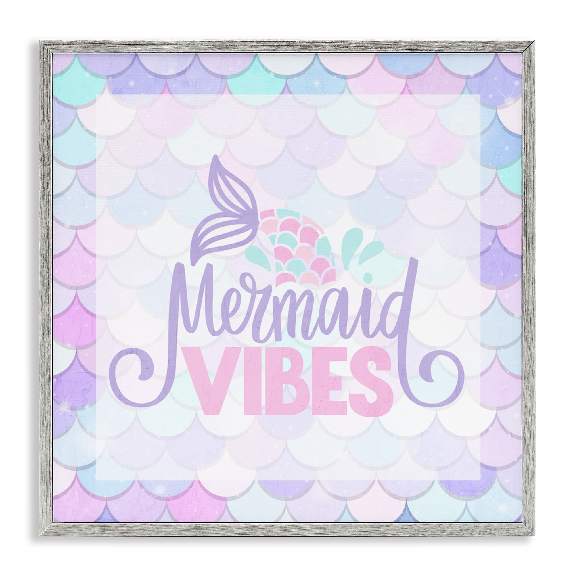 Pastel Mermaid Vibes Gray Framed Giclee Art, design by Kim Allen