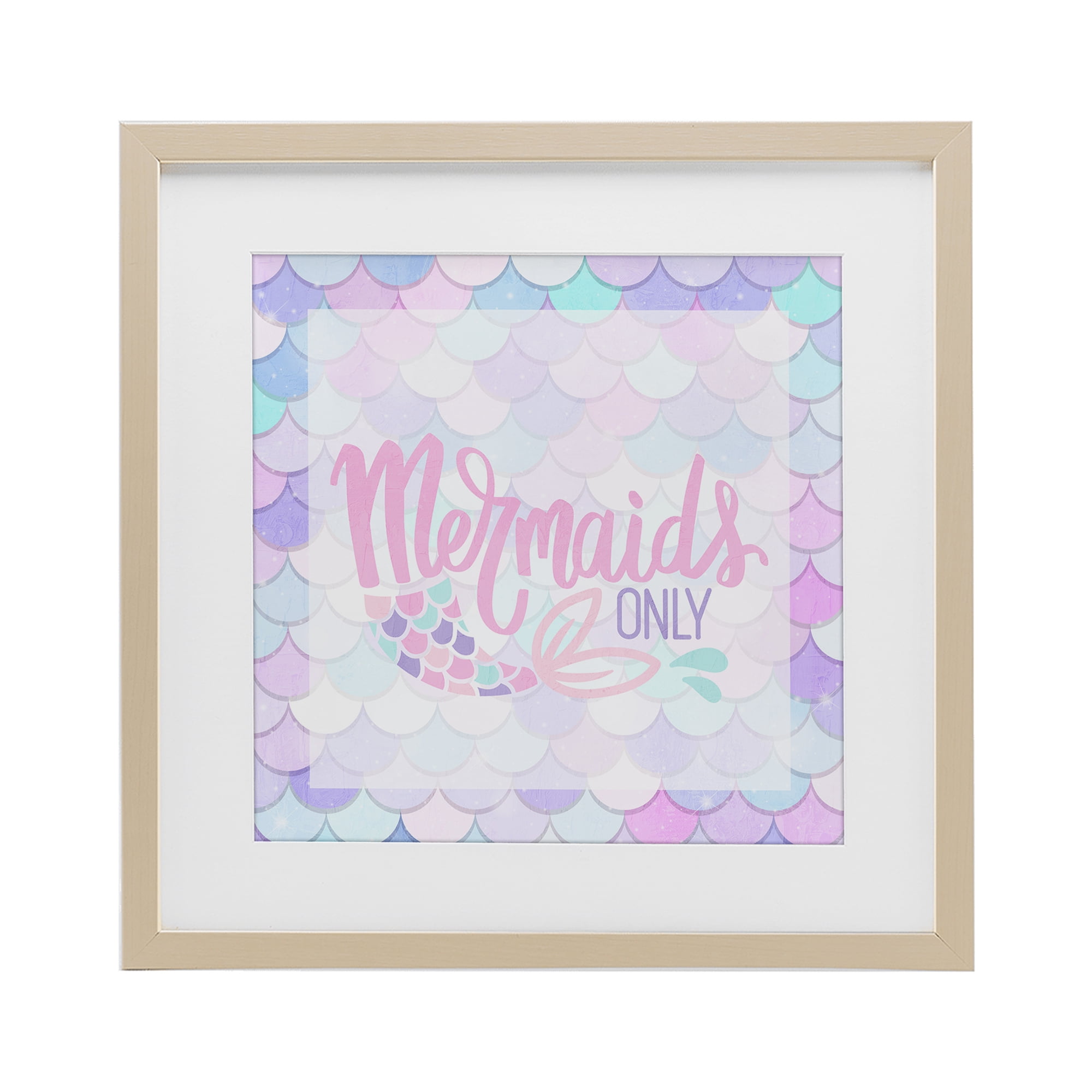 Pastel Mermaids Only Birch Framed Print Under Glass, design by Kim Allen