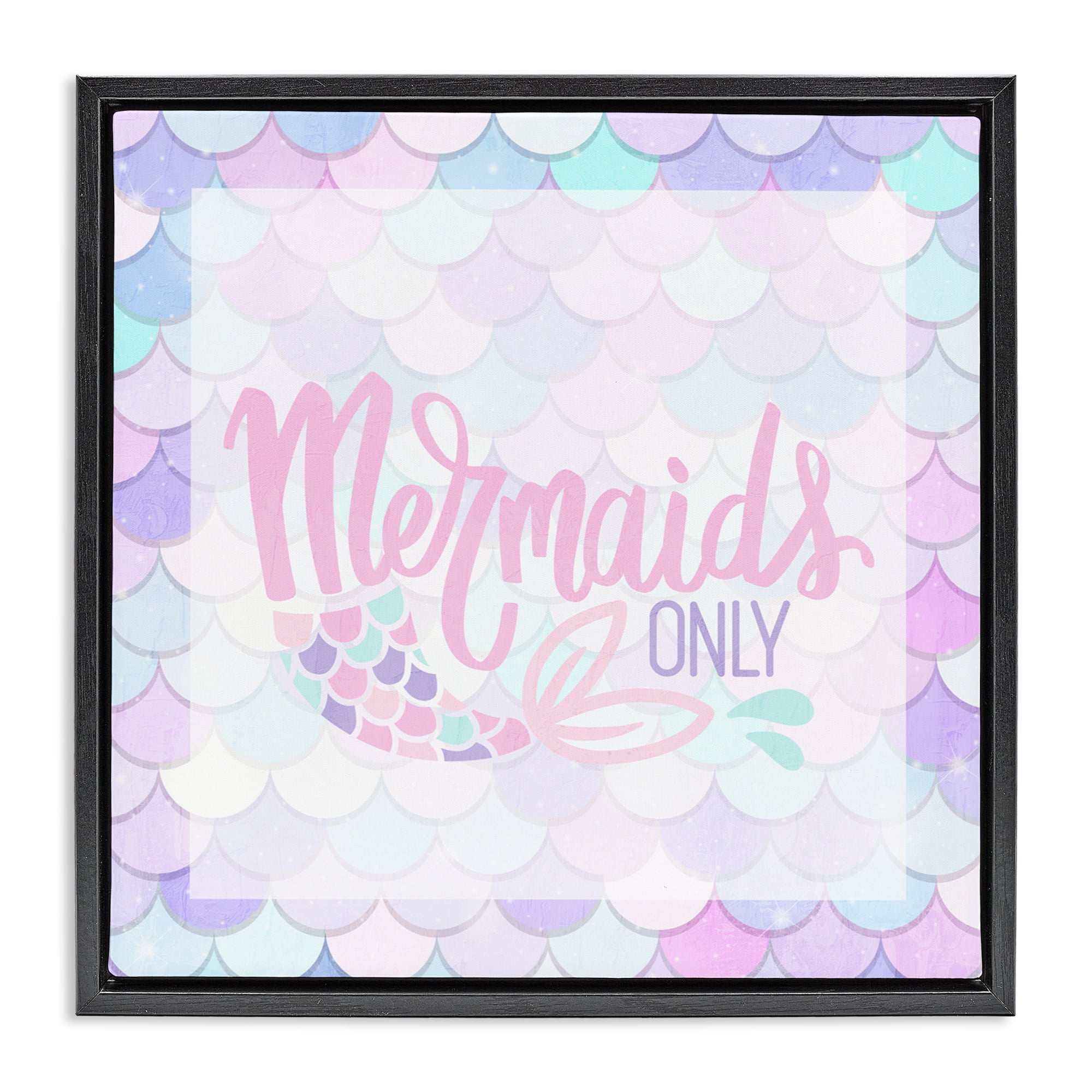 Pastel Mermaids Only Black Framed Floater Canvas Wall Art, design by Kim Allen