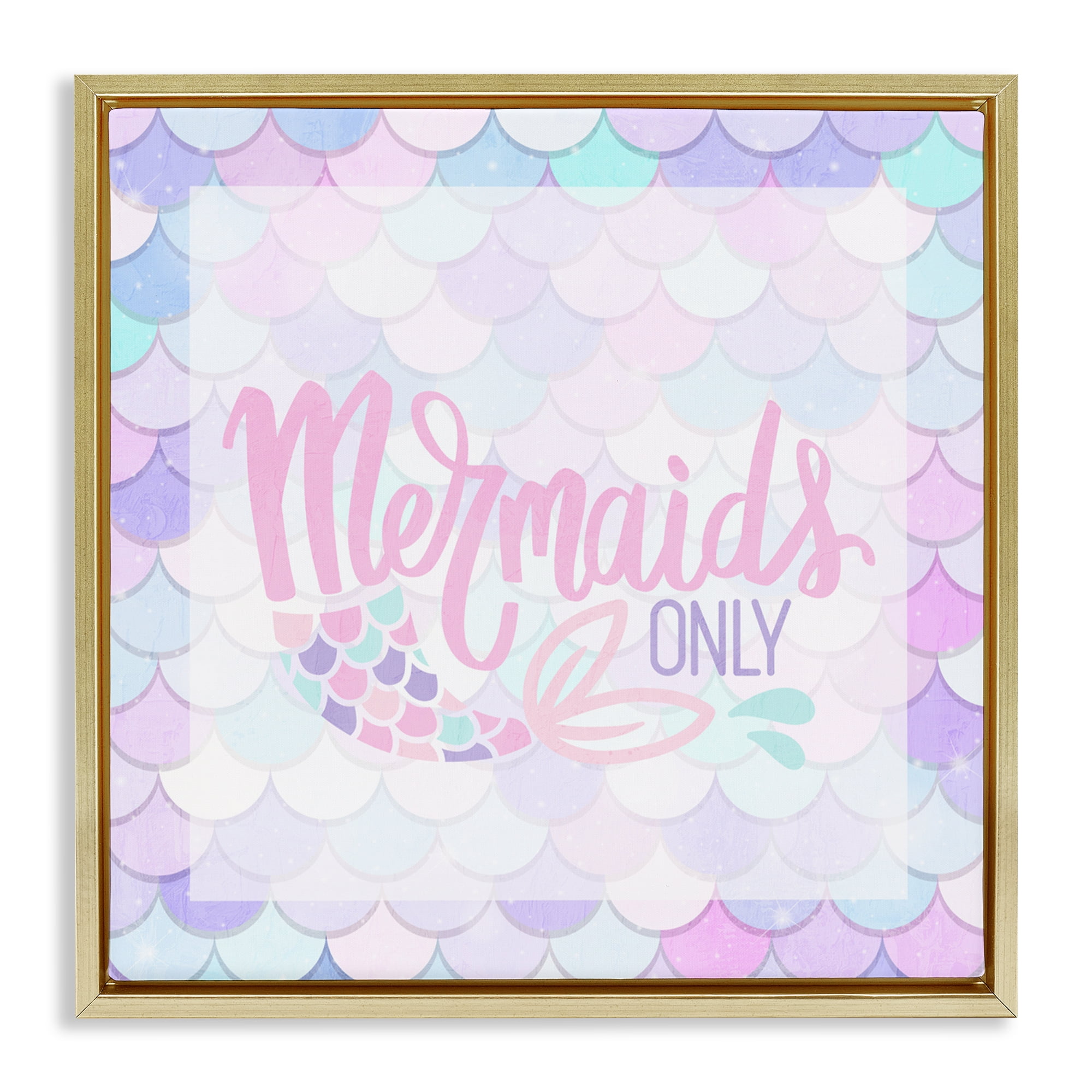 Pastel Mermaids Only Gold Framed Floater Canvas Wall Art, design by Kim Allen