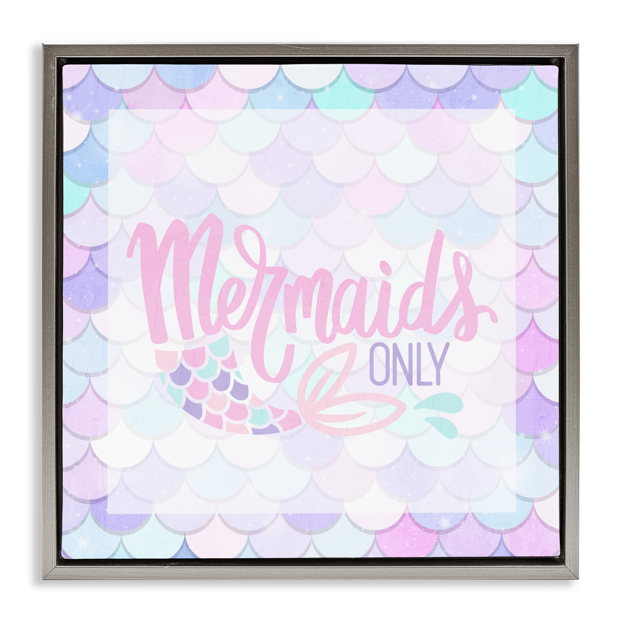Pastel Mermaids Only Gray Framed Floater Canvas Wall Art, design by Kim Allen