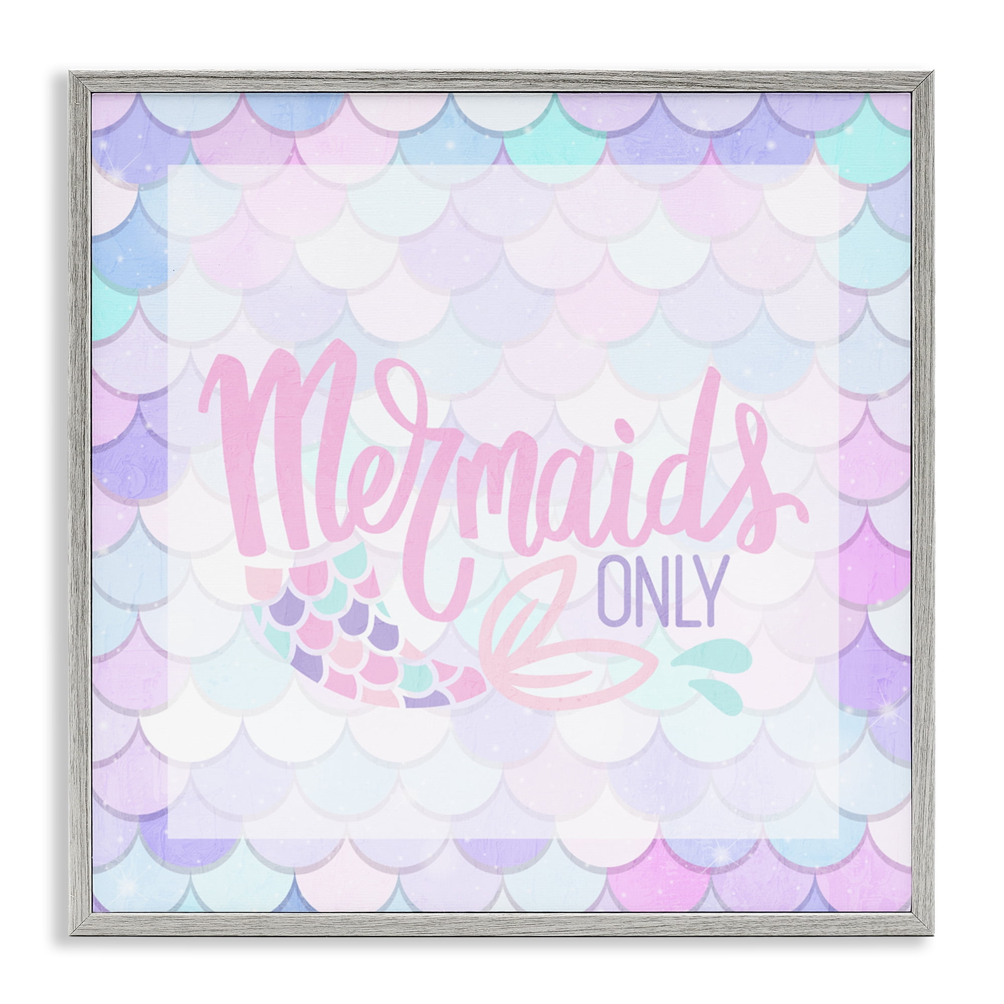 Pastel Mermaids Only Gray Framed Giclee Art, design by Kim Allen