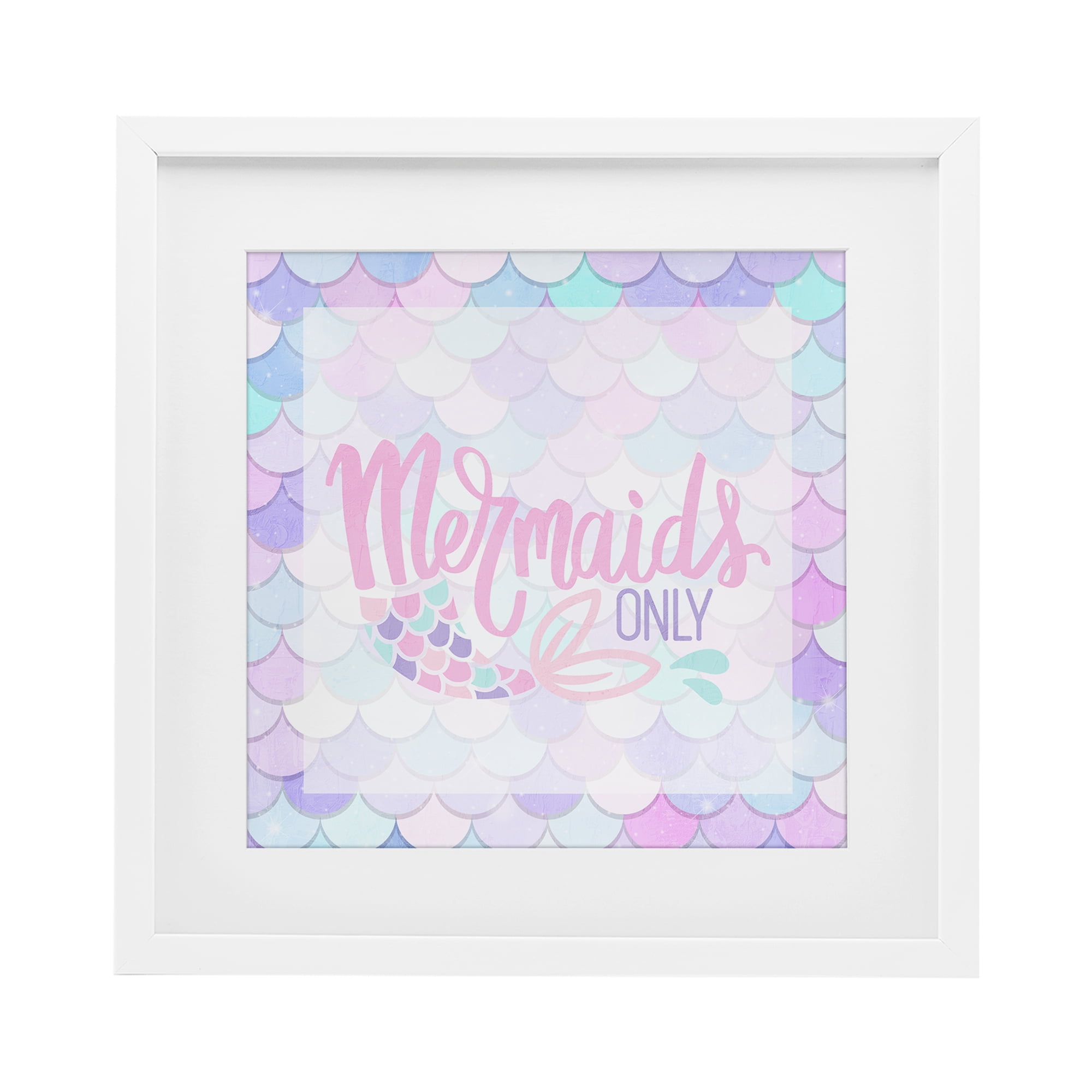 Pastel Mermaids Only White Framed Print Under Glass, design by Kim Allen
