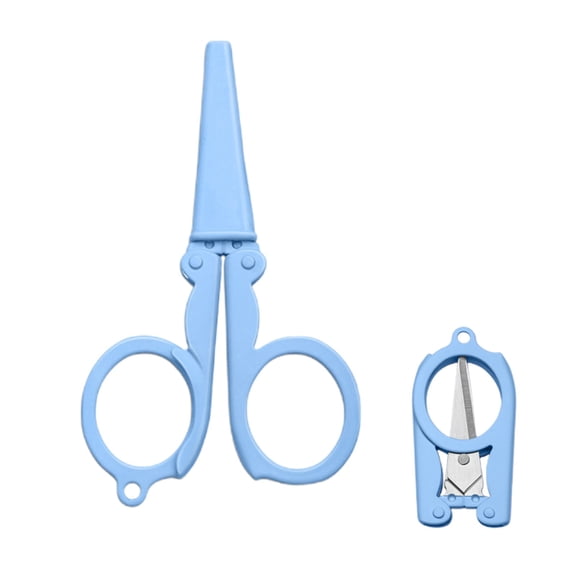 Pastel Mini Folding Scissors with Safety Cap Small Portable Travel Scissors for Cutting, Scrapbooking, Crafting, Sewing Blue