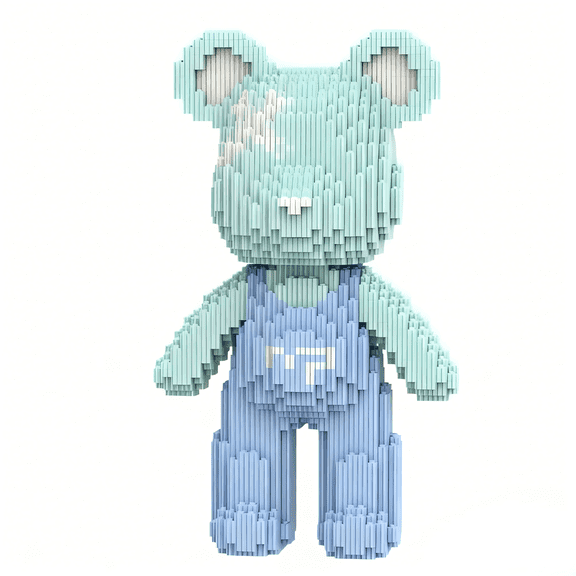 Pastel Mint & Light Blue Cool Bear Building Blocks Set, Gift for Birthdays, Decorative Home Office Table Centerpiece Decor