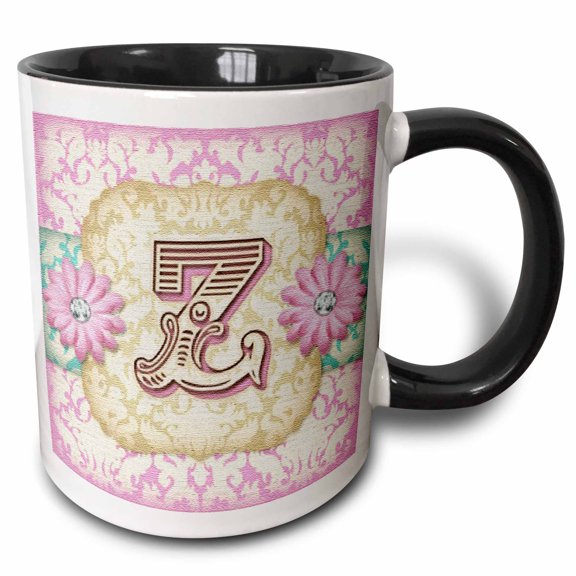 3drose, Pastel Mod Damask Monogram Initial Z, 11oz Two-tone Black Mug