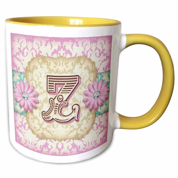 3drose, Pastel Mod Damask Monogram Initial Z, 11oz Two-tone Yellow Mug