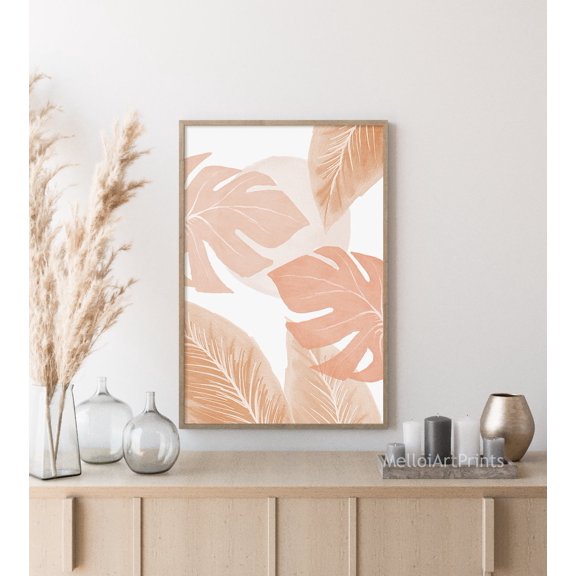 Pastel Monstera Leaf Poster Tropical Wall Art, 8x12 UNFRAMED