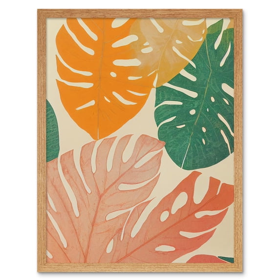 Pastel Monstera Leaves Botanical Art Print Framed Poster Wall Decor 12x16 inch