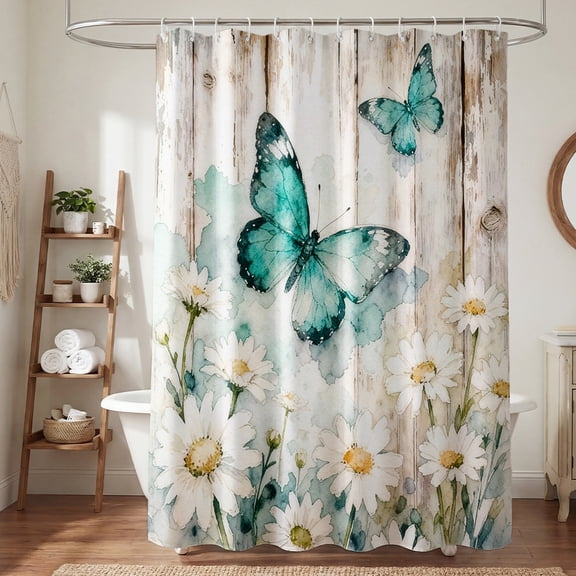 Pastel Moon and Star Shower Curtain, Dreamy Watercolor Celestial Bathroom Curtain, 72 x 72 Inch, Includes 12 Hooks
