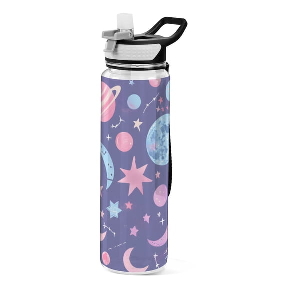 Pastel Moons Pattern Sport Water Bottle Tritan with Straw 1000ml Portable for Outdoor Daily Use
