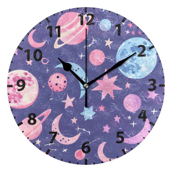 Pastel Moons Pattern Wall Clock 10in Round Artistic Oil Painting Home Decor Desk Table Clock