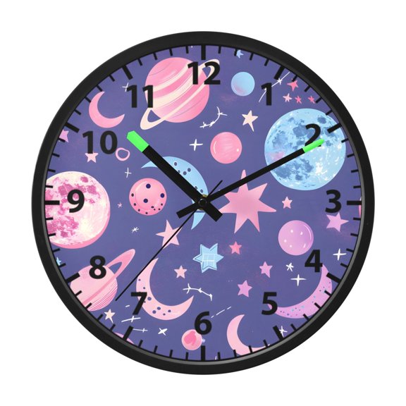 Pastel Moons Pattern Wall Clock 12 Inch Voice Activated Night Light Silent Non Ticking