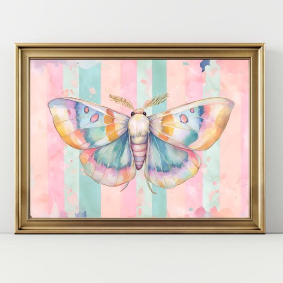 Pastel Moth Wall Art Rainbow Insect Print Boho Nursery Decor Whimsical Butterfly Artwork Colorful Bug Art