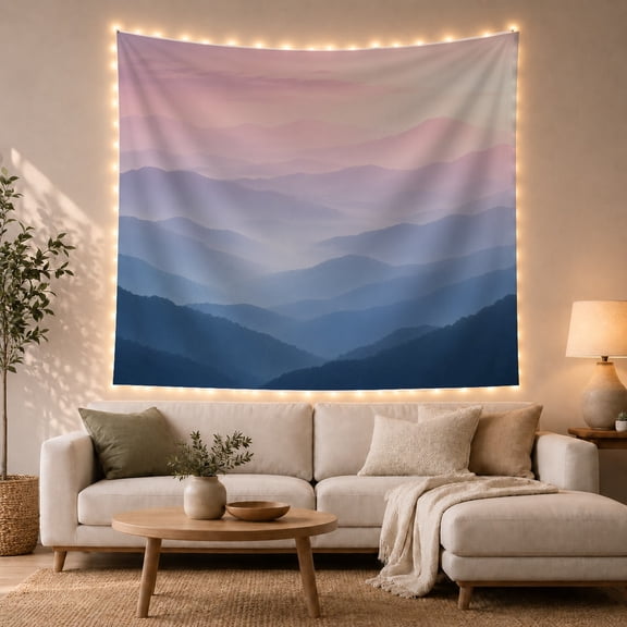 Pastel Mountain Landscape in Hazy Ridgelines, Dreamy Watercolor Style for Nature Lovers, Serene Wall Art, Housewarming Gift Tapestry Wall Hanging for Living Room, Bedroom and Dorm