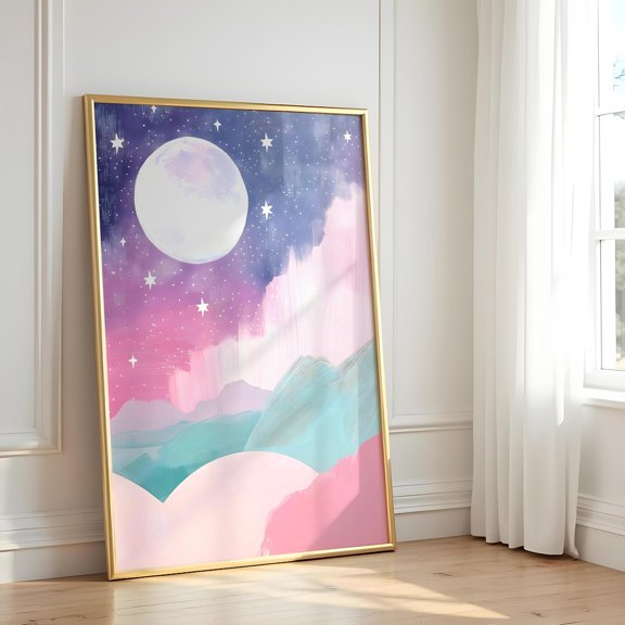 Pastel Mountain Moon Magical Nursery Art