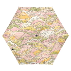 Pastel Mountain Range Folding Umbrella UV50+ Waterproof Sun Protection Auto Open Close Compact Fiberglass Frame