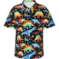 thumbnail image 1 of Pastel Neon Dinosaurs Mens Hawaiian Shirt Short Sleeve Casual Button Up Tropical Summer Beach Shirt, 1 of 9