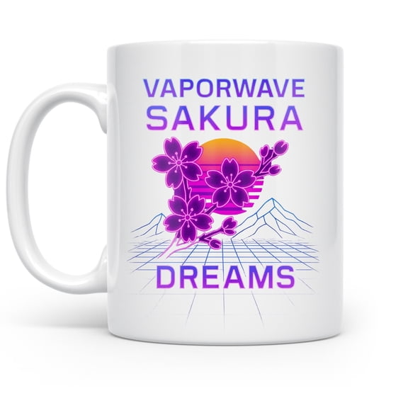 Pastel Neon Escape 11 oz Coffee Mug - Vaporwave Anime Design White Ceramic Gift