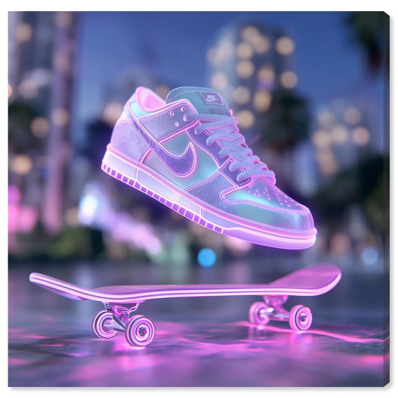 Pastel Neon Sneaker City Beach Lights Canvas Print Pink Fashion Art by Art Remedy, Gallery Wrapped, 40 x 40