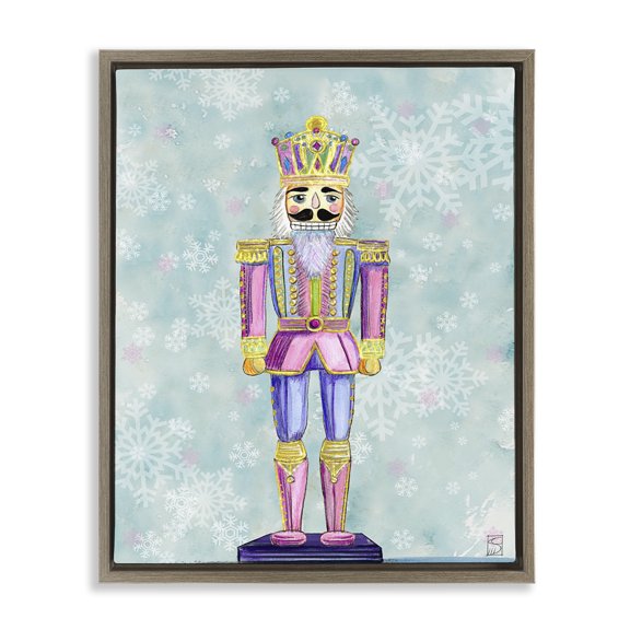 Stupell Industries Pastel Nutcracker on Snowflakes Brown Framed Floater Canvas Wall Art, design by Sara Culpepper, 21 x 17
