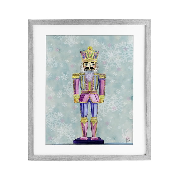 Stupell Industries Pastel Nutcracker on Snowflakes Gray Framed Print Under Glass, design by Sara Culpepper, 21 x 17
