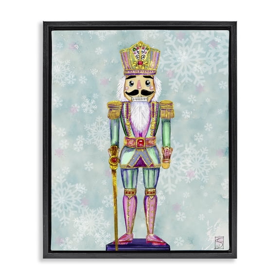Stupell Industries Pastel Nutcracker over Snowflakes Black Framed Floater Canvas Wall Art, design by Sara Culpepper, 21 x 17