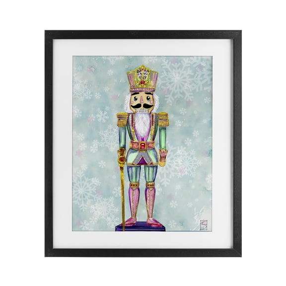 Stupell Industries Pastel Nutcracker over Snowflakes Black Framed Print Under Glass, design by Sara Culpepper, 21 x 17