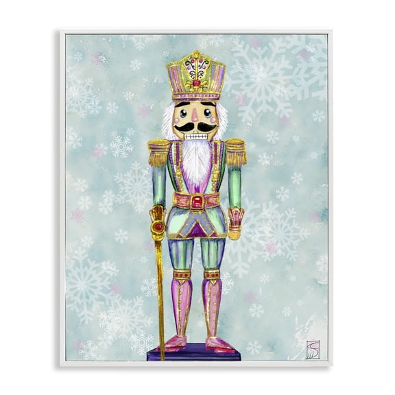 Stupell Industries Pastel Nutcracker over Snowflakes White Framed Giclee Art, design by Sara Culpepper, 20 x 16