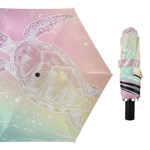 Pastel Ocean Sea Turtle All Weather Umbrella Triple Folding Parasol 6 Ribs UV Protection Portable
