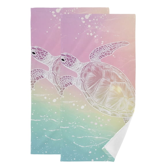 Pastel Ocean Sea Turtle Hand Towel Absorbent Bath Towels for Bathroom Sports Gym 28" x 14" Set of 2