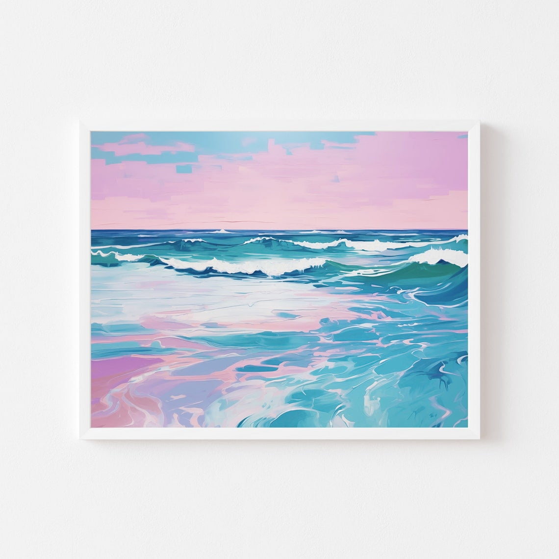 Pastel Ocean Seascape Pink Coastal Sunset Painting Beach House Wall Art ...