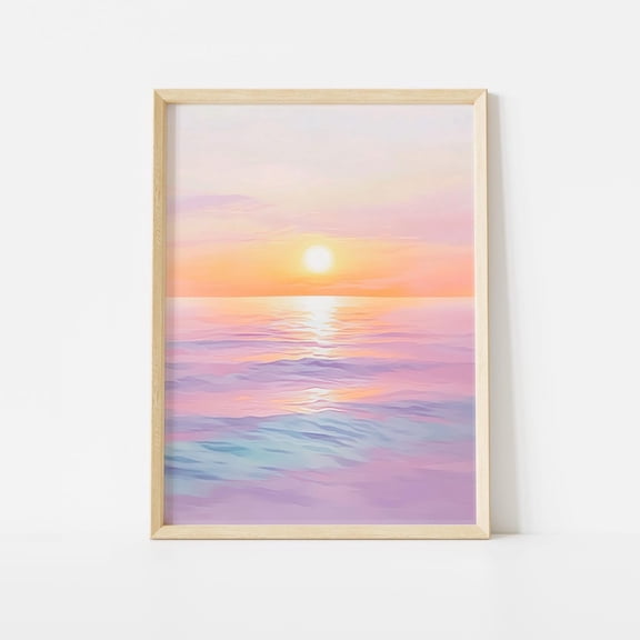 Pastel Ocean Sunset Poster, Serene Seascape Wall Art Print, Tranquil Beach Horizon , Soft Sunset Coastal Decor Unframed Paper Print
