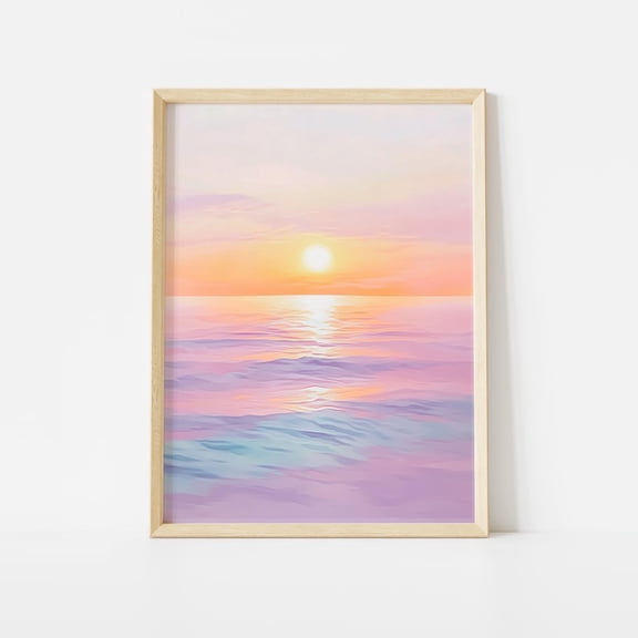 Pastel Ocean Sunset Serene Seascape Wall Art Tranquil Beach Horizon, Unframed Paper Poster 8x10in