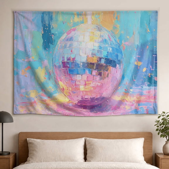 Pastel Oil Painting Disco Ball Wall tapestry,Large size Printed Horizontal Tapestry blanket,Polyester Fabric Wall Hanging for living room,bedroom,Gift for Family and Friends