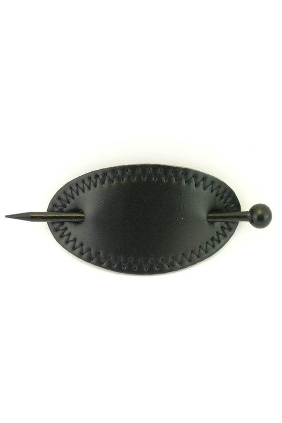 Oval Stitched Faux Leather Hair Stick Pin, Black, 1 Ct.