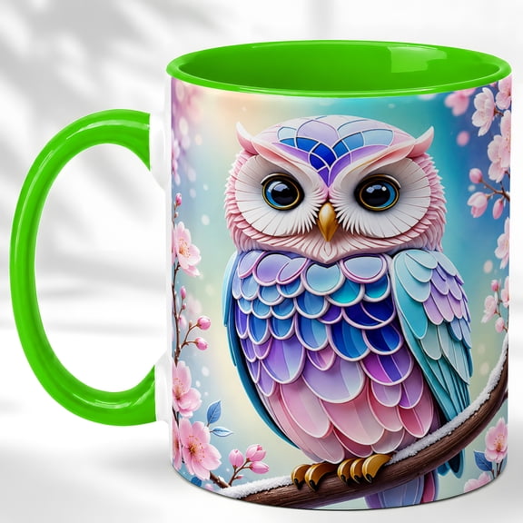 Pastel Owl Accent Mug, 11oz Ceramic Coffee Cup for Owl Lovers