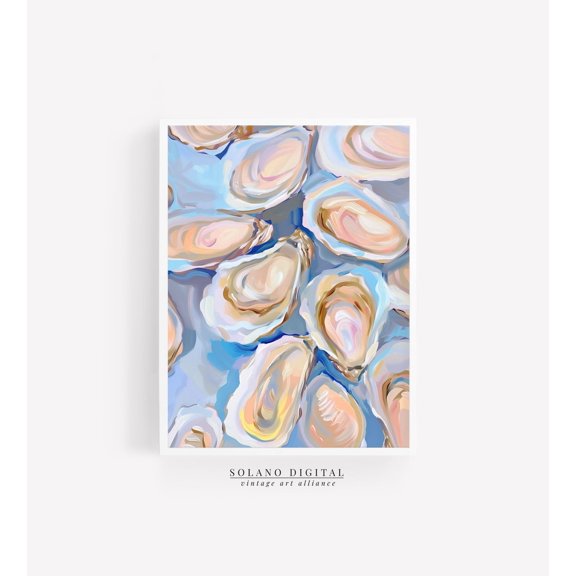 Pastel Oyster Shell Abstract Coastal Art Print, Unframed Paper Poster 8x10in