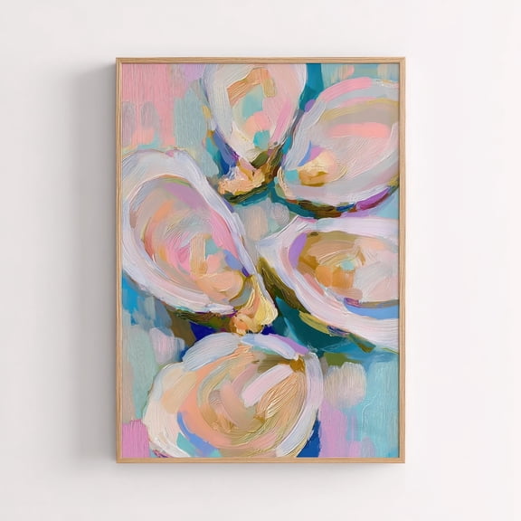 Pastel Oyster Shell Art Poster: Abstract Coastal Kitchen Decor, Unframed Poster Size 8x12